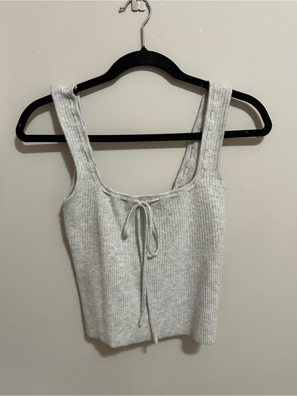 Princess Polly Ribbed Tie-Front Knit Tank Top - Light Gray, Size S/M